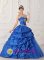 Naples Maine/ME A-Line Princess Sapphire Blue Appliques and Beading Decorate Gorgeous Quinceanera Dress With Sweetheart Taffeta and Tulle