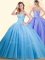 Edgy Baby Blue Sleeveless Tulle Lace Up Sweet 16 Dresses for Military Ball and Sweet 16 and Quinceanera