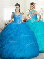 Fantastic Blue Straps Zipper Beading and Ruffles Sweet 16 Dresses Sleeveless(SKU YYPJ060BIZ)