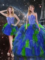 Exceptional Floor Length Multi-color Ball Gown Prom Dress Tulle Sleeveless Beading and Ruffles