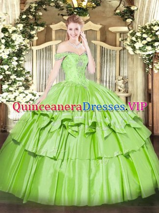 New Arrival Ball Gowns Off The Shoulder Sleeveless Organza and Taffeta Floor Length Lace Up Beading and Ruffled Layers 15th Birthday Dress