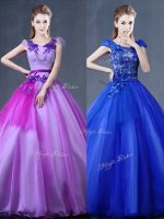 Fashionable V-neck Short Sleeves Organza Sweet 16 Quinceanera Dress Lace and Appliques Lace Up
