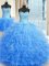 Three Piece Strapless Sleeveless Tulle Quince Ball Gowns Beading and Ruffles Lace Up