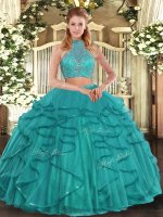 Tulle Sleeveless Floor Length Sweet 16 Quinceanera Dress and Beading and Ruffled Layers