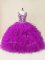 Pretty Sleeveless Floor Length Beading Backless Ball Gown Prom Dress with Fuchsia