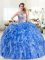 Custom Design Blue Ball Gowns Beading and Ruffles Quinceanera Dresses Lace Up Organza Sleeveless Floor Length