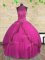 Floor Length Fuchsia Ball Gown Prom Dress Halter Top Sleeveless Lace Up