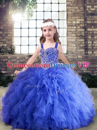 Classical Floor Length Ball Gowns Sleeveless Blue Custom Made Pageant Dress Lace Up
