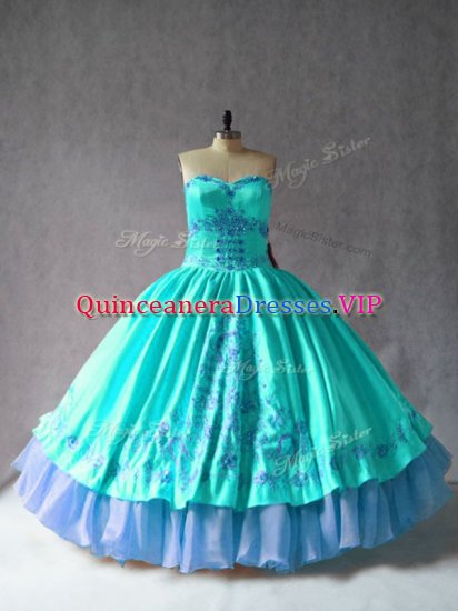 Suitable Floor Length Aqua Blue Sweet 16 Dresses Sweetheart Sleeveless Lace Up - Click Image to Close