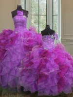 Pretty Multi-color Sleeveless Floor Length Beading and Ruffles Lace Up Quinceanera Dress