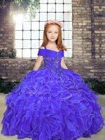 Latest Sleeveless Floor Length Beading and Ruffles Lace Up Child Pageant Dress with Purple(SKU PAG1220-10BIZ)