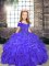 Latest Sleeveless Floor Length Beading and Ruffles Lace Up Child Pageant Dress with Purple