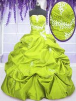 Top Selling Yellow Green Lace Up Strapless Appliques and Pick Ups Quinceanera Gowns Taffeta Sleeveless(SKU PSSW032-3BIZ)