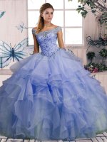 Noble Organza Off The Shoulder Sleeveless Lace Up Beading and Ruffles Sweet 16 Dress in Lavender