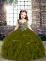 Sleeveless Floor Length Beading and Ruffles Lace Up Little Girls Pageant Dress with Olive Green(SKU PAG1257-9BIZ)