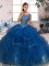 Super Floor Length Blue 15th Birthday Dress Organza Sleeveless Beading and Ruffles