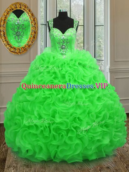 Deluxe Straps Sleeveless Floor Length Beading and Ruffles Zipper Quinceanera Dress with - Click Image to Close