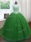 Unique Scoop Green Long Sleeves Sweep Train Beading and Sequins Quinceanera Dresses