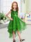 Sleeveless Organza High Low Zipper Little Girls Pageant Gowns in Green with Sequins and Bowknot