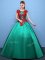Nice Scoop Cap Sleeves Floor Length Appliques Lace Up Quinceanera Gown with Green