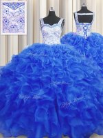 Suitable Royal Blue Sleeveless Beading Floor Length Quinceanera Gowns