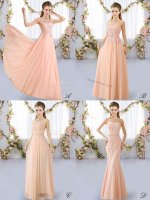 Delicate Peach Lace Up Dama Dress for Quinceanera Lace Sleeveless Floor Length(SKU BMT0481BIZ)