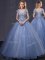 Scoop Floor Length Lavender Quince Ball Gowns Tulle Short Sleeves Appliques