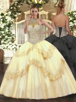Eye-catching Sleeveless Beading and Appliques Lace Up Ball Gown Prom Dress