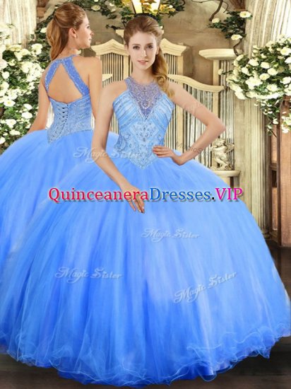 Tulle Sleeveless Floor Length Quince Ball Gowns and Beading - Click Image to Close