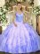 Lavender Tulle Lace Up 15 Quinceanera Dress Sleeveless Floor Length Beading and Ruffles