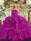 Fuchsia Ball Gowns Ruffles Quinceanera Dress Lace Up Organza Sleeveless Floor Length