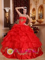 Ball Gown Gorgeous bright Red Sweet 16 Dress With Pick-ups and Beading In Spring In Launceston TAS(SKU QDZY428y-6BIZ)