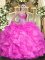 Fuchsia Lace Up Sweet 16 Dresses Beading and Ruffles Sleeveless Floor Length