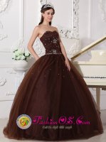 Rhinestones Decorate Bodice Modest Brown Quinceanera Dress Sweetheart Floor-length Tulle Ball Gown IN Quinchia colombia(SKU QDZY306y-4BIZ)