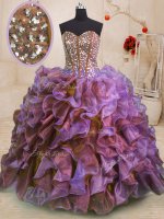 Sweetheart Sleeveless Lace Up Quinceanera Gowns Multi-color Organza