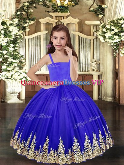 Tulle Sleeveless Floor Length Little Girl Pageant Gowns and Embroidery - Click Image to Close