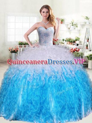 Sweetheart Sleeveless Organza Quinceanera Gowns Beading and Ruffles Lace Up