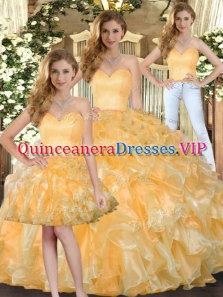 High Quality Sleeveless Lace Up Floor Length Beading and Ruffles 15 Quinceanera Dress