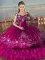 Edgy Fuchsia Lace Up Sweet 16 Quinceanera Dress Embroidery and Ruffled Layers Sleeveless Floor Length