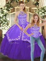 Captivating Satin and Tulle Sleeveless Floor Length Quinceanera Dress and Beading and Embroidery(SKU SJQDDT1278009BIZ)