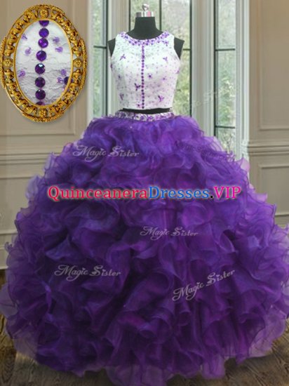 Low Price Purple Clasp Handle Scoop Appliques Quinceanera Gowns Organza Sleeveless - Click Image to Close