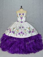 White And Purple Ball Gowns Organza Sweetheart Sleeveless Embroidery and Ruffles Floor Length Lace Up Sweet 16 Quinceanera Dress