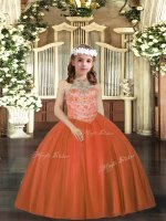 New Arrival Rust Red Halter Top Neckline Beading Kids Pageant Dress Sleeveless Lace Up
