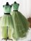 Three Piece Scoop Lace With Train Ball Gowns Sleeveless Yellow Green Quince Ball Gowns Brush Train Zipper