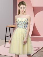 Yellow Dama Dress for Quinceanera Wedding Party with Appliques Sweetheart Sleeveless Lace Up