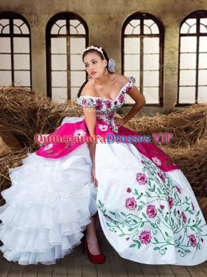 High End Multi-color Sleeveless Floor Length Embroidery and Ruffled Layers Lace Up Sweet 16 Dress - Click Image to Close