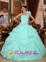 Fashionable Baby Blue One Shoulder Sweet 16 Dress With Appliques and Pick-ups For Formal Evening In Tucson AZ
