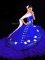 Affordable Royal Blue Quinceanera Dress Organza Brush Train Sleeveless Embroidery