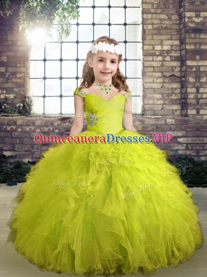 Custom Designed Sleeveless Lace Up Floor Length Beading and Ruffles Little Girl Pageant Dress - Click Image to Close