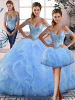 Free and Easy Blue Sleeveless Beading and Ruffles Floor Length 15th Birthday Dress(SKU SJQDDT2072007BIZ)